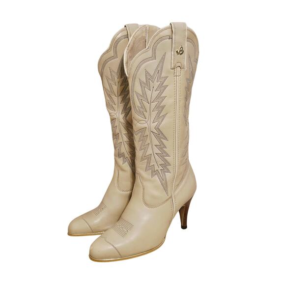 Vintage Jeenz Bootz Stiletto Heel Tan Cowgirl Western Boots Womens Size 6 1/2 M - Picture 1 of 11